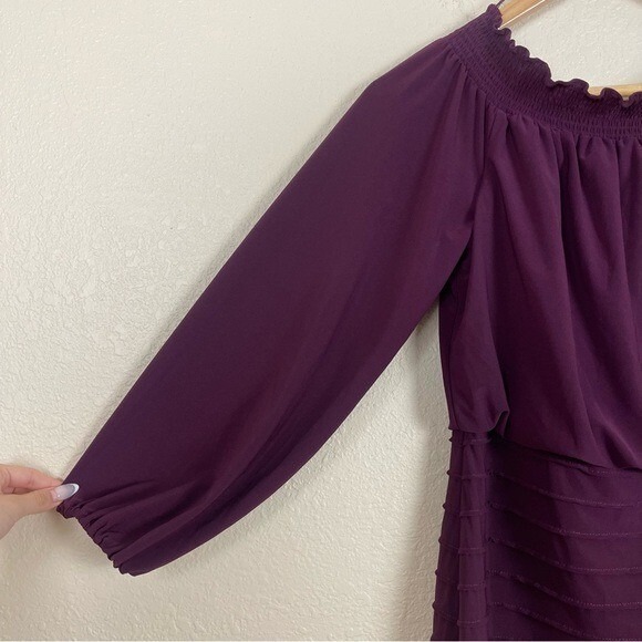 Adrianna Papell Matte Jersey Smocked Pin-tuck Night Plum‎ Dress Size 6 Women - Picture 4 of 14